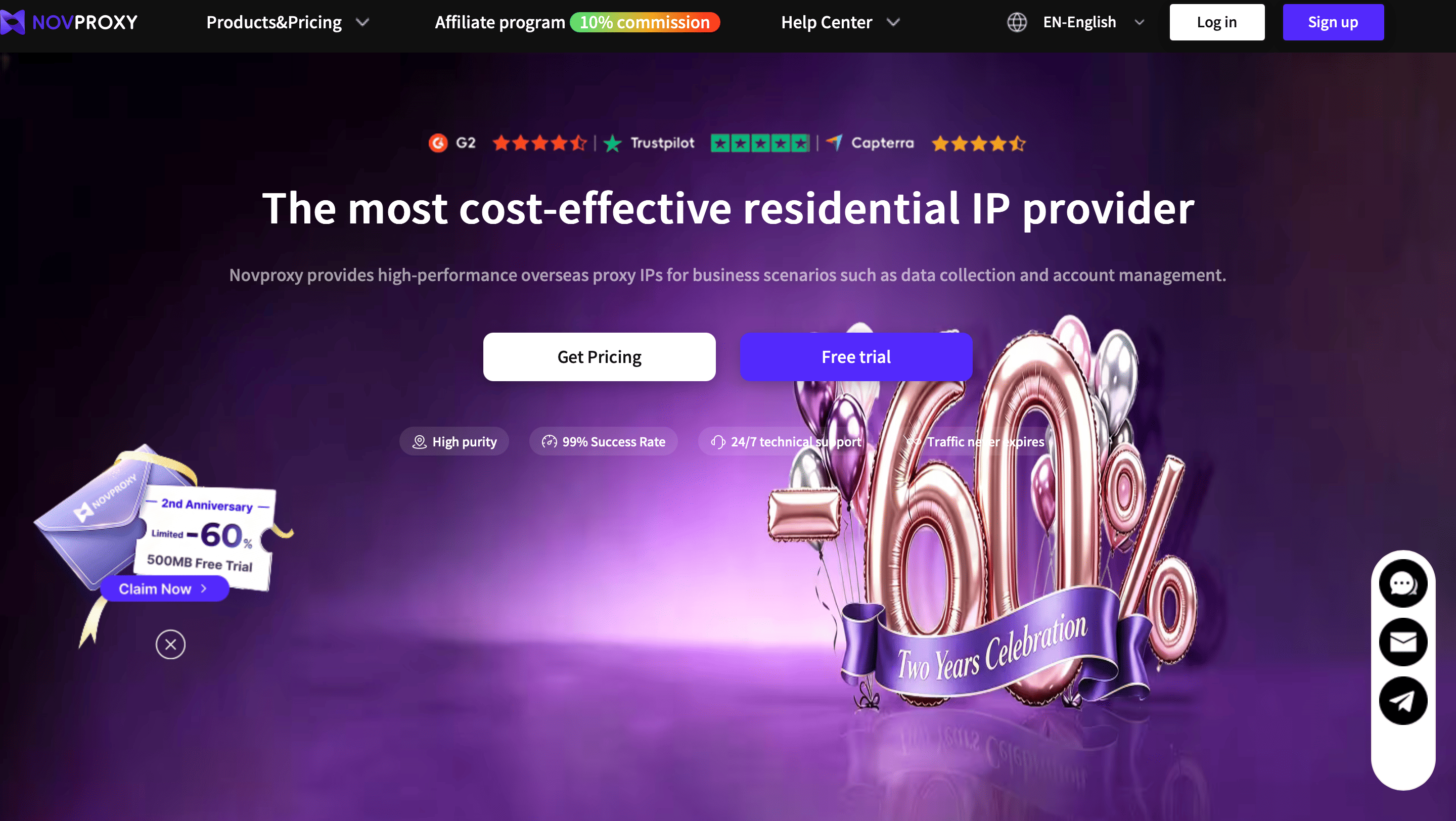 Главная страница сайта Novproxy